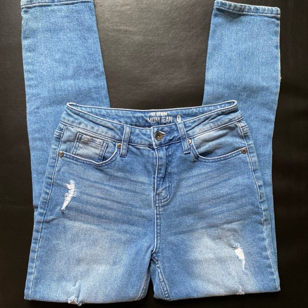 HT Denim: Indigo Destructed Mom Jeans (Size: 0) NWOT